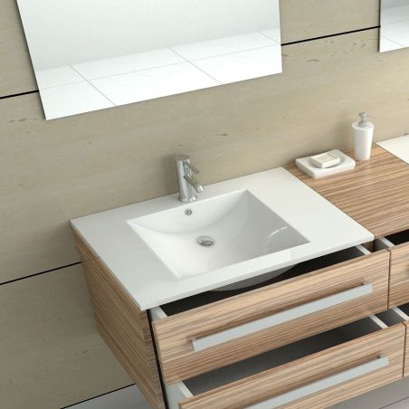 Lavoar REA Dafne, Alb, lucios, 71x46.5 cm, motanj semi-incastrat, ceramica sanitara, cu gaura baterie si preaplin