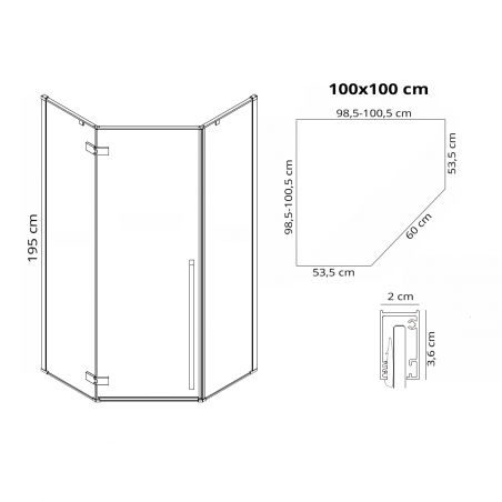 Cabina REA-DIAMOND BLACK MAT, 80x80 cm, 90x90 cm si 100x100 cm, sticla securizata 6mm transparenta, usa Batanta