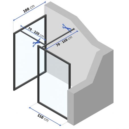 Cabina de dus din 2 pereti Bler-1 100-120cm, sticla securizata 8mm, dimensiuni la alegere