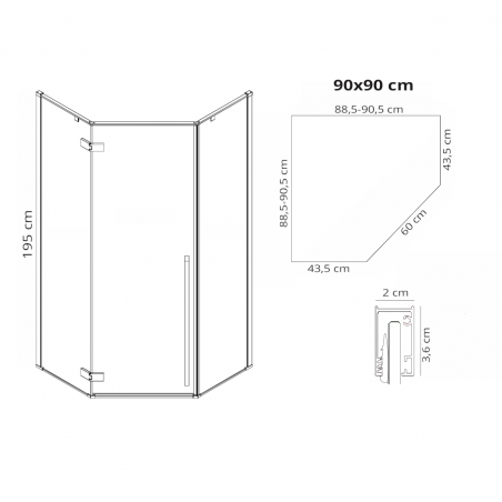 Cabina REA-DIAMOND BLACK MAT, 80x80 cm, 90x90 cm si 100x100 cm, sticla securizata 6mm transparenta, usa Batanta