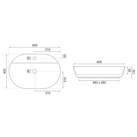 Lavoar EGO Aura, Alb, lucios, 60.5x40.5 cm, montaj pe blat, ceramica sanitara, cu gaura baterie