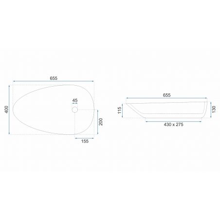 Lavoar EGO Greta 65, Alb, lucios, 65.5x40 cm, montaj pe blat, design unic, ceramica sanitara