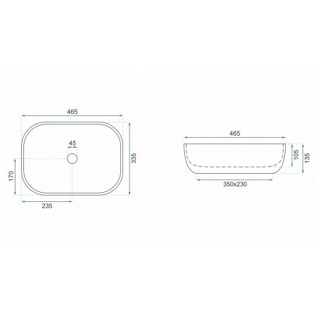 Lavoar EGO Livia Stone, Gri, mat, finisaj piatra, 46.5x33.5 cm, montaj pe blat, ceramica sanitara