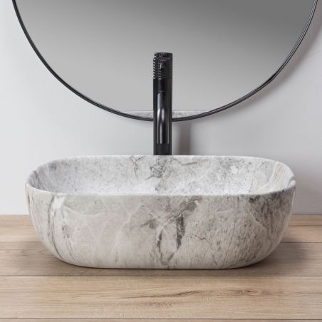 Lavoar EGO Livia Stone, Gri, mat, finisaj piatra, 46.5x33.5 cm, montaj pe blat, ceramica sanitara