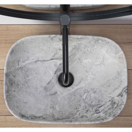 Lavoar EGO Livia Stone, Gri, mat, finisaj piatra, 46.5x33.5 cm, montaj pe blat, ceramica sanitara