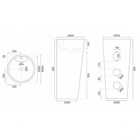 Lavoar stativ EGO Blanka, Alb, lucios, 40x40x85 cm, montaj podea, ceramica sanitara, cu gaura baterie si cu preaplin