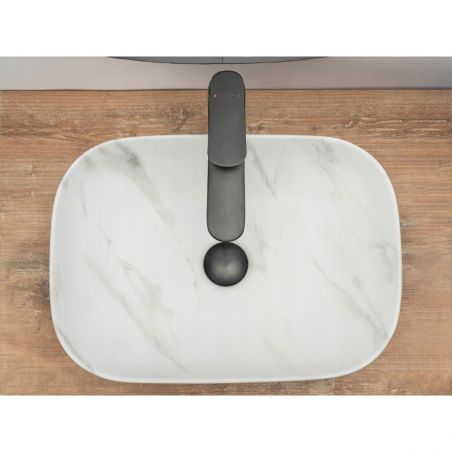 Lavoar EGO Belinda Marble, mat, finisaj marmura, 46.5x33 cm, montaj pe blat, ceramica sanitara