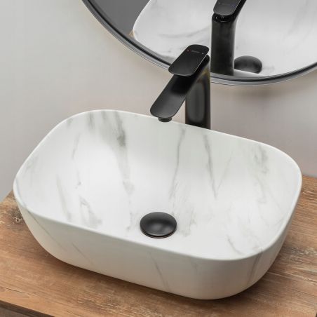 Lavoar EGO Belinda Marble, mat, finisaj marmura, 46.5x33 cm, montaj pe blat, ceramica sanitara