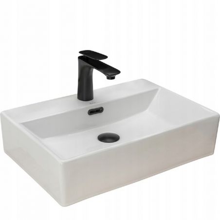 Lavoar EGO Bonita B, Alb, lucios, 51x36 cm, montaj pe blat, ceramica sanitara, cu gaura baterie si cu preaplin