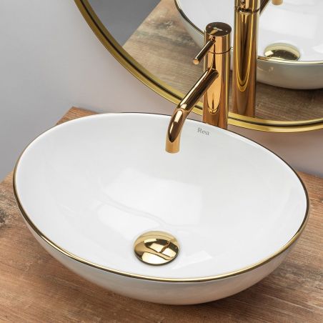 Lavoar EGO Sofia Gold Edge, Alb, lucios, 41x34.5 cm, montaj pe blat, ceramica sanitara