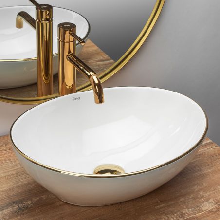 Lavoar EGO Sofia Gold Edge, Alb, lucios, 41x34.5 cm, montaj pe blat, ceramica sanitara