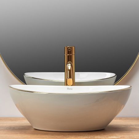 Lavoar EGO Sofia Gold Edge, Alb, lucios, 41x34.5 cm, montaj pe blat, ceramica sanitara