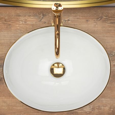 Lavoar EGO Sofia Gold Edge, Alb, lucios, 41x34.5 cm, montaj pe blat, ceramica sanitara