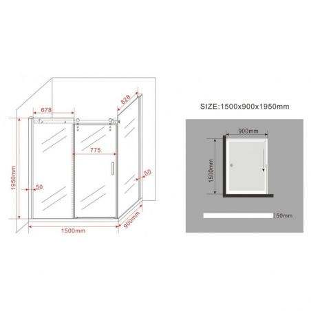 Cabina Ego-Large, perete fix,usa culisanta, sticla 8 mm, 150-160 x 90 x 195 cm, cu sau fara cadita, Nano Easy Clean