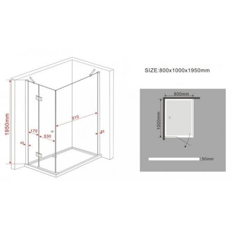 Cabina Ego-Loki Side, perete fix lung si usa batanta, sticla 8 mm, 100-120 x 80-100 x 195 cm, cu sau fara cadita, Nano Easy