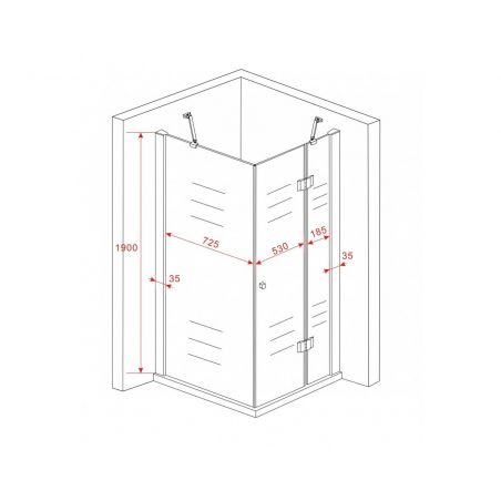 Cabina Ego-Mimi, perete fix, usa batanta, crom, sticla 6 mm, 80-120 x 80-100 x 190 cm, cu sau fara cadita, Nano Easy Clean