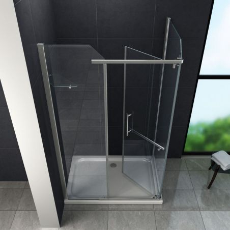 Cabina Ego-Oscar, perete fix, usa batanta, crom, sticla 8 mm, 100-120 x 80-90 x 195 cm, cu sau fara cadita, Nano Easy Clean