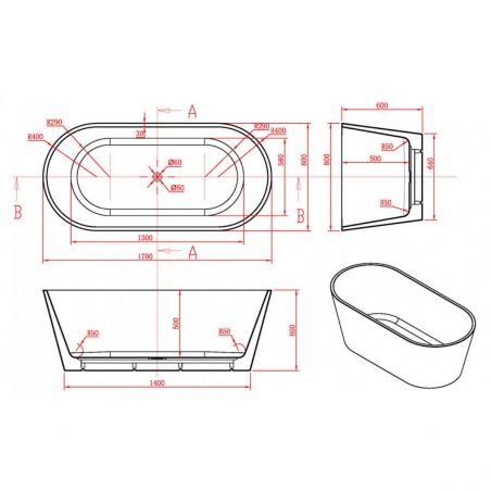 Cada de baie EGO Theo, 170 cm, design modern, freestanding, acril sanitar, alb