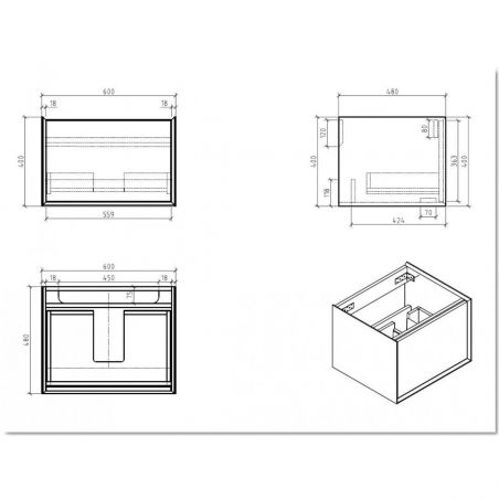 Set mobilier baie cu lavoar compozit mineral, 60, 75, 90 cm, Alb mat, Soft Close