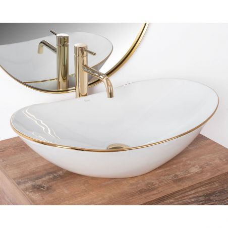 Lavoar EGO Royal Gold Edge, Alb, lucios, 60.5x36 cm, montaj pe blat, ceramica sanitara