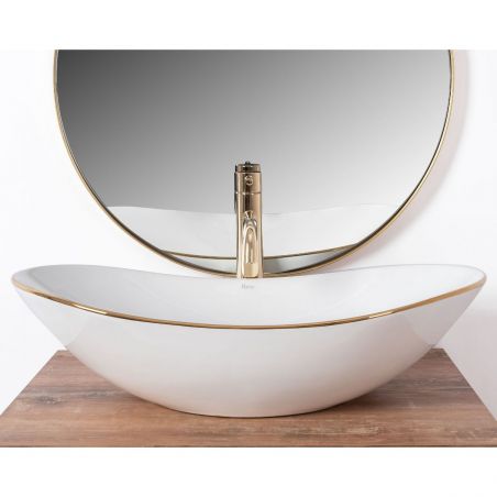 Lavoar EGO Royal Gold Edge, Alb, lucios, 60.5x36 cm, montaj pe blat, ceramica sanitara