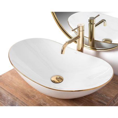 Lavoar EGO Royal Gold Edge, Alb, lucios, 60.5x36 cm, montaj pe blat, ceramica sanitara