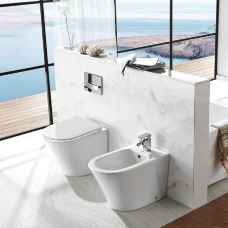 Vas wc Ego-Belladonna, montaj pe podea, ceramica sanitara, capac Soft-Close inclus, 56x36 cm