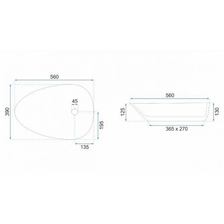 Lavoar EGO Greta 55, Alb, lucios, 56x39 cm, montaj pe blat, design unic, ceramica sanitara