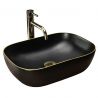 Lavoar EGO Belinda Black Matt Gold Edge, Negru, mat, 46.5x33 cm, montaj pe blat, ceramica sanitara