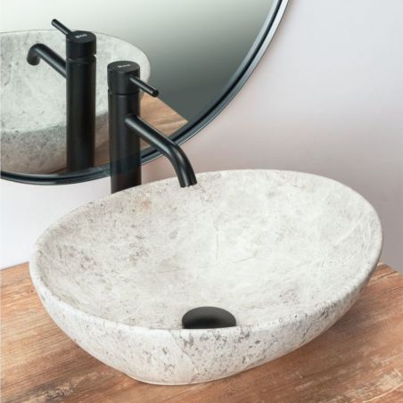 Lavoar EGO Sofia Light Stone, Gri, mat, finisaj piatra, 41x34.5 cm, montaj pe blat, ceramica sanitara