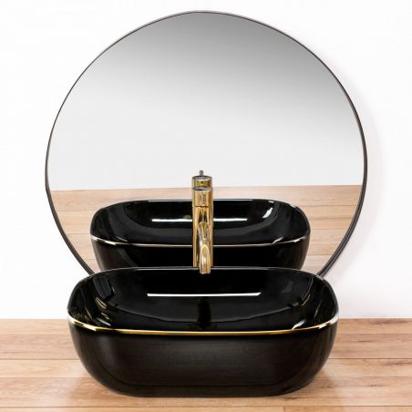 Lavoar EGO Belinda Black Gold Edge, Negru, lucios, 46.5x33 cm, montaj pe blat, ceramica sanitara