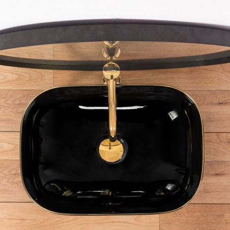 Lavoar EGO Belinda Black Gold Edge, Negru, lucios, 46.5x33 cm, montaj pe blat, ceramica sanitara