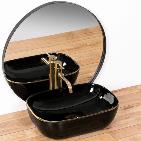 Lavoar EGO Belinda Black Gold Edge, Negru, lucios, 46.5x33 cm, montaj pe blat, ceramica sanitara