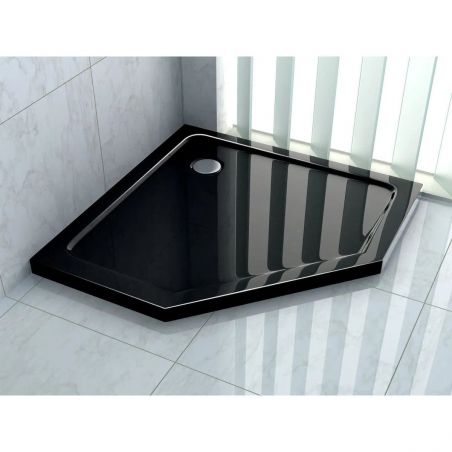 Cadita dus Diamond, Negru, Pentagonala, 90x90 cm, inaltime 5 cm, acril sanitar pur