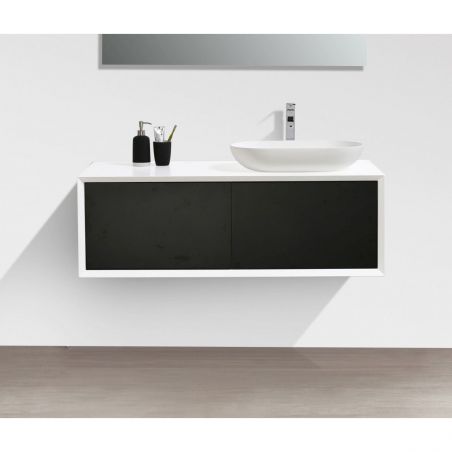 Mobilier de baie EGO-BELLA prevazut cu unul sau doua lavoare din compozit mineral, 120-180 x 55 cm, Negru Mat, Push to open