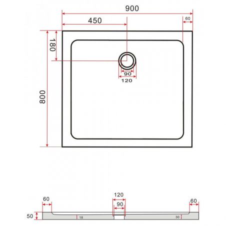 Cadita de dus EGO-Arcadia, acril sanitar, forma dreptunghiulara, negru, inaltime de 5 cm, dimensiuni diferite