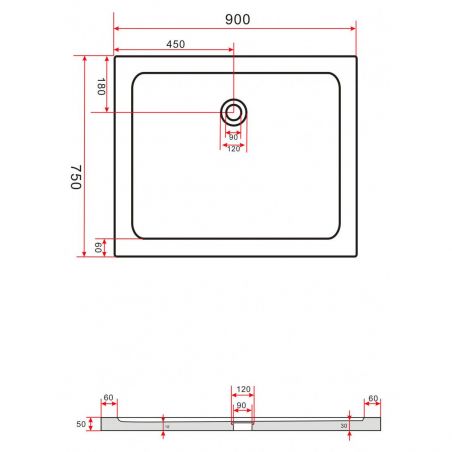 Cadita de dus EGO-Arcadia, acril sanitar, forma dreptunghiulara, negru, inaltime de 5 cm, dimensiuni diferite