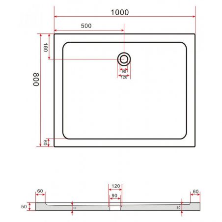 Cadita de dus EGO-Arcadia, acril sanitar, forma dreptunghiulara, negru, inaltime de 5 cm, dimensiuni diferite