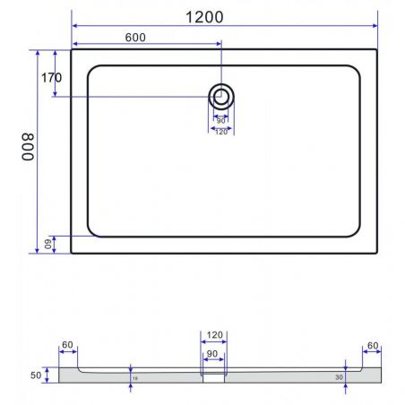 Cadita de dus EGO-Arcadia, acril sanitar, forma dreptunghiulara, negru, inaltime de 5 cm, dimensiuni diferite