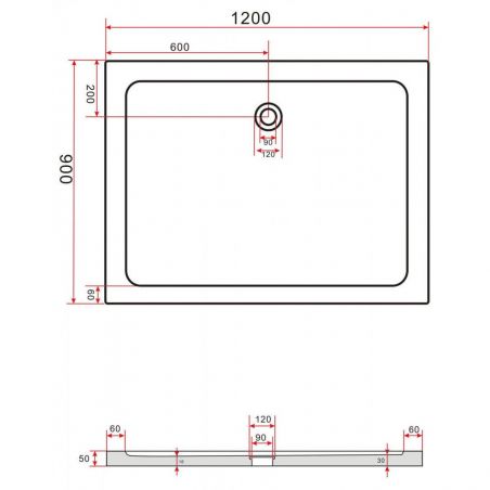 Cadita de dus EGO-Arcadia, acril sanitar, forma dreptunghiulara, negru, inaltime de 5 cm, dimensiuni diferite