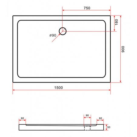 Cadita de dus EGO-Arcadia, acril sanitar, forma dreptunghiulara, negru, inaltime de 5 cm, dimensiuni diferite