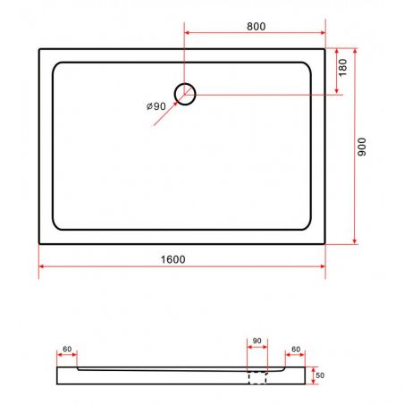 Cadita de dus EGO-Arcadia, acril sanitar, forma dreptunghiulara, negru, inaltime de 5 cm, dimensiuni diferite