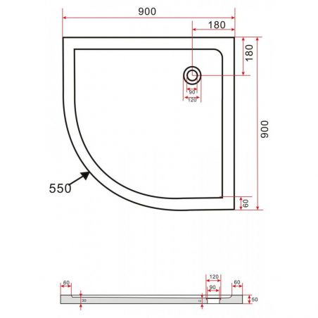 Cadita dus EGO Casandra, acril sanitar, forma semirotunda,negru, inaltime de 5 cm, dimensiuni intre 80-100 x 80-100 cm