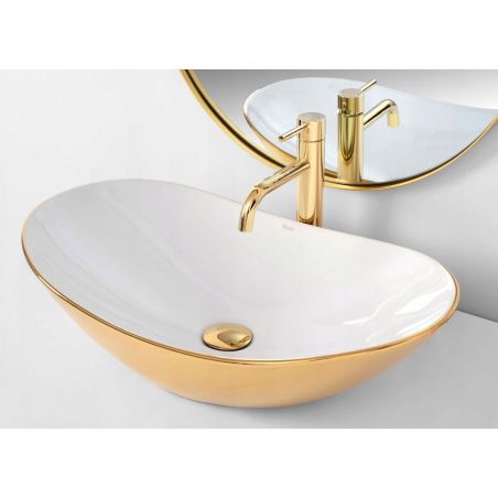 Lavoar EGO Royal 60, Alb-Auriu, lucios, 60.5x36 cm, montaj pe blat, ceramica sanitara