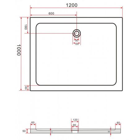 Cadita de dus EGO-Arcadia, acril sanitar, forma dreptunghiulara, negru, inaltime de 5 cm, dimensiuni diferite