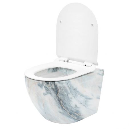 Vas Wc Ego-Carlo Slim Granit Shiny Rimless, finisaj granit, Capac Duroplast, ceramica sanitara, montaj suspendat, 49x37 cm