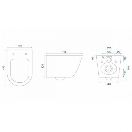 Vas Wc REA-Carlo Slim Granit Shiny Rimless, finisaj granit, Capac Duroplast, ceramica sanitara, montaj suspendat, 49x37 cm