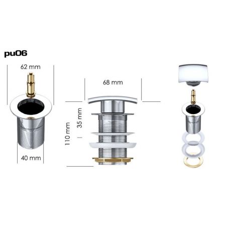 Ventil EGO PU03 si PU06, push-up open, cu sau fara preaplin, design deosebit
