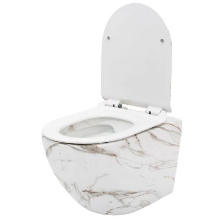 Vas Wc Ego-Carlo Slim Lava Mat Rimless, finisaj marmura, capac Duroplast, ceramica sanitara, montaj suspendat, 49x37 cm