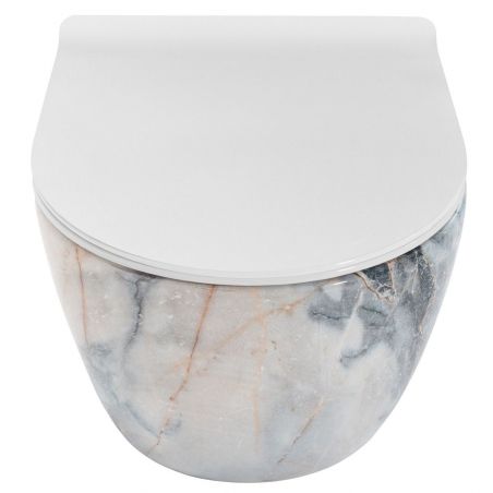 Vas Wc REA-Carlo Slim Granit Shiny Rimless, finisaj granit, Capac Duroplast, ceramica sanitara, montaj suspendat, 49x37 cm